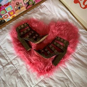 Army Green Grommet Statement Heels